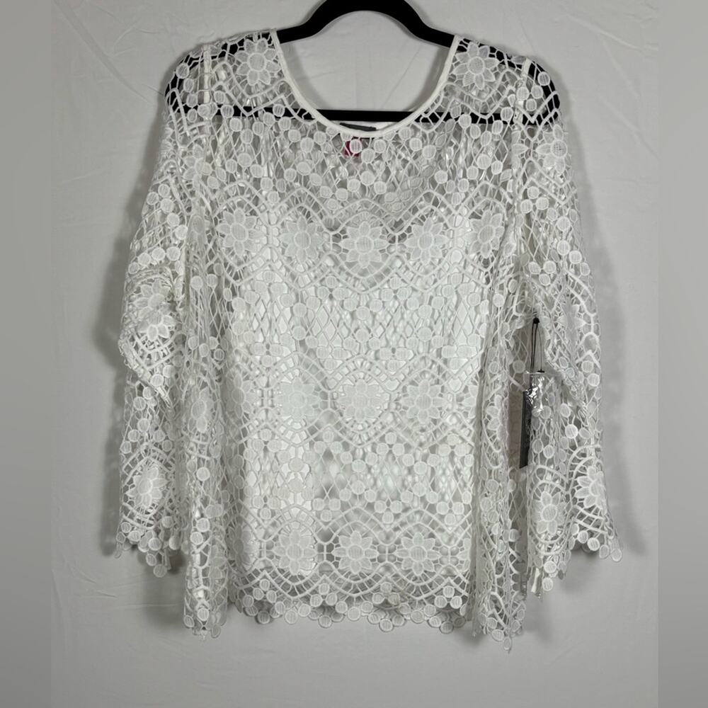 Vince Camuto Blouse Floral Crochet White PLUS 1X NWT - Picture 3 of 9